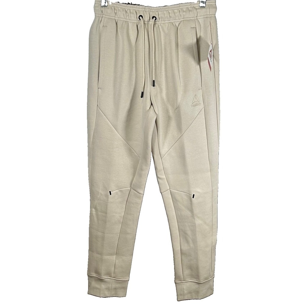 Reebok Jogger Mens Size Small Slim Light Tan White RBK-DRY Athletic Pants New